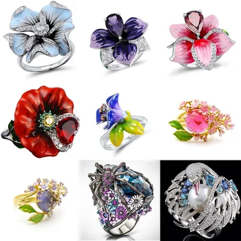 Fashion Design Elegant Floare Inele de Nunta pentru Femei Email Manual de Cristal de Lux Banchet Deget un Inel Statement Boho Bijuterii