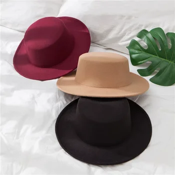 Femei De Iarnă Pălării Solid Fedora Pălărie Femei Bărbați De Lână Pălării Vintage Jazz Capace Margine Largă Biserica Nunta Derby Top Plat Simțit Femei Pălării