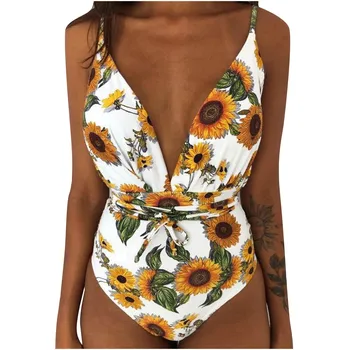 Femei de moda de Vara Costume de baie V-Neck Imprimare Bandaj Siamezi de costume de Baie Bikini Beachwear купальники женские 2021