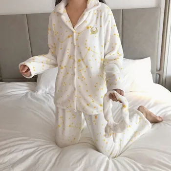 Femei Iarna Pijamale Japonia Anime Sailor Moon Pijama Înstelat Stele Femei Pijama Fleece Coral Fete Homewear Cămașă De Noapte