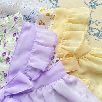 Florale bowknot franceză salopete haine de câine din bumbac subțire secțiunea Teddy fusta rochie de printesa Bichon mici cat lapte haine