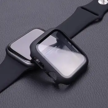 Full cover pentru Apple Watch serie SE 6 5 4 3 2 mat bara de protectie din Plastic cadru greu de caz cu film de sticlă pentru iWatch ecran protector