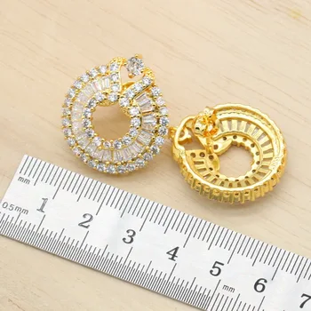 Geometrice Alb Topaz de Aur Seturi de Bijuterii pentru Femei Brățară Colier Pandantiv Cercei Inel Cutie de Cadou