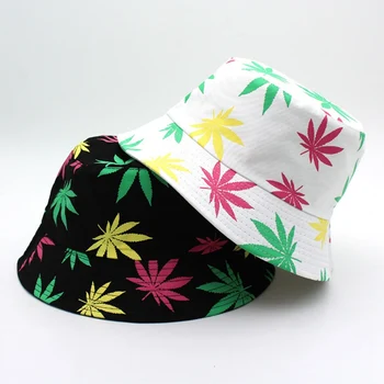 Imprimate Casual Colorate Găleată Pălărie Hip Hop De Sport În Aer Liber Frunză De Arțar De Bumbac Palarie De Soare Pentru Femei Beach Panama Pescuit Capac Sunhat