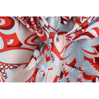 KRSB 2021 Vara Femei Geometrice Roșu de Imprimare Chic Casual Tricou Confortabil Șic Cravată Cravată Boem Nobil Stil Etnic