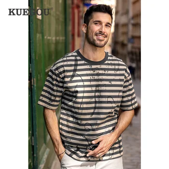 KUEGOU Îmbrăcăminte pentru Bărbați T-shirt cu Maneci Scurte Supradimensionate Întinde Tee Vara Streetwear Liber Tricou de culoare de Contrast Dungi de Sus 8963