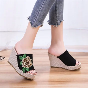 Lapolaka Pene Sandale Cu Toc Platforma Pene Metal Decor De Flori De Vară Elegant, Confortabil De Femei De Moda, Papuci De Casă Catâri Pantofi
