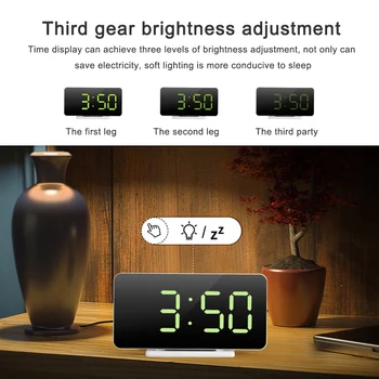 LED Oglindă Ceas Deșteptător Digital Snooze Ceas de Birou Trezi Lumina Electronice Mari de Timp, Temperatura de Afișare Tabel LED Ceas Deșteptător