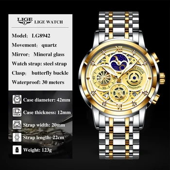 LIGE 2021 Noua Moda Mens Ceasuri de Top de Brand de Lux din Oțel Inoxidabil rezistent la apa de Sport Quartz Cronograf Relogio Masculino