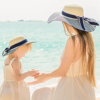 Mami Și cu Mine Soare Pălărie de Paie Set Margine Largă Vara Plaja Piscina Floppy Bowknot Copil Pălărie/Femei Pălărie Rochie-Palarie de Soare Părinte-copil Pălărie