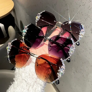 Moda fără ramă de ochelari de Soare de Vară UV400 Ochelari 2021 mai Nou la Modă Femei Bling Stras Ochelari de Soare Nuante oculos Ochelari de vedere