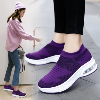 Moda Plasă Slip-On Pantofi Ciorap Adidasi Femei Plus Dimensiune Casual Femei Vulcaniza Pantofi Zapatos De Mujer Tenis Femeie Pantofi Dungă