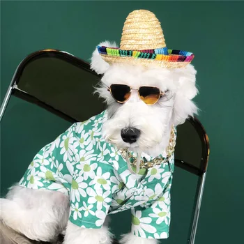 Multicolor Pisică Câine Mexican Din Paie Pălărie Sombrero Animale De Companie Catarama Reglabil Costum Hawaii Pălăria De Stil Pentru Câini Costum De Pisica Accesorii