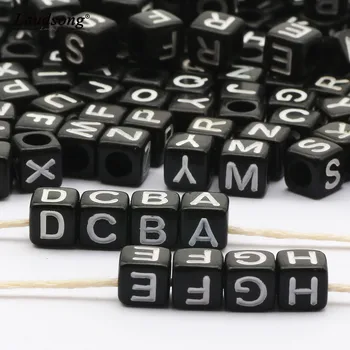 Negru Acrilic Scrisoare Aleatoriu Margele de 6MM Patrati Alfabetul Margele Vrac Pentru Manual DIY Bratara pentru Copii Bijuterii