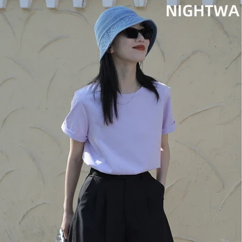 NIGHTWA Brand Nou Femei Bază de Bumbac T-Shirt gât Rotund Culoare Pură cu mânecă Scurtă Harajuku Tricou 12 Culoare Solidă tricou