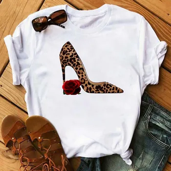 Noi Femeile de Moda T-shirt de Vara cu Maneci Scurte T-shirt, Blaturi Tee Amuzant Leopard Pantofi cu Toc Imprimat Tricouri Topuri Tricouri