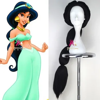 Noi Jasmine Peruca Cosplay costum Negru Parul Lung Aladdin și Lampa de Magie Joc de Rol Halloween Părul Împletit+capac de peruca