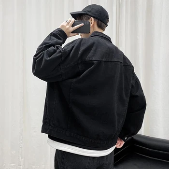 Noi Primavara toamna barbati denim sacou Casual Negru pierde haina Panglici Buzunare Canadiană Hip Hop Streetwear Retro Jacheta Bomber
