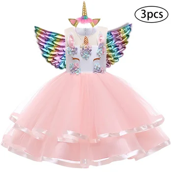 Nouă Fete Dress 3Pcs Copii Rochii Pentru Fete Unicorn Rochie de Petrecere de Crăciun Costum de Carnaval Copil Rochie de Printesa 3 5 6 8 9 10 An