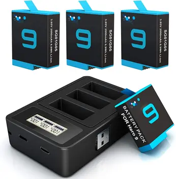 Pentru GoPro 9 Baterie de 2000mAh de Înlocuire a Bateriilor și a 3-Canal USB Încărcător Rapid，Potrivit pentru GoPro Hero 9 negru camera sport
