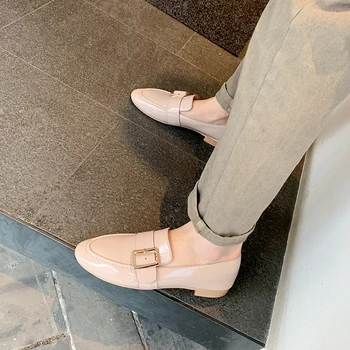 Plat mocasini brand pantofi femei din piele rotund deget de la picior cu catarama slip on casual de conducere pantofi de primăvară JD11 MUYISEXI