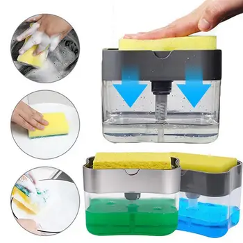 Portabil Dozatorul de Detergent, Set pentru Bucătărie detergent de Vase Cutie cu Burete Titular de Presă de Mână Lichid de Distribuire Instrumente