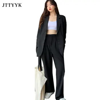 Primăvara Business Casual Blazer Negru Set Femei Pantaloni Costum OL Elegante, Sacouri Sacou + Pantaloni Office Pantaloni Costume 2 Bucata Set