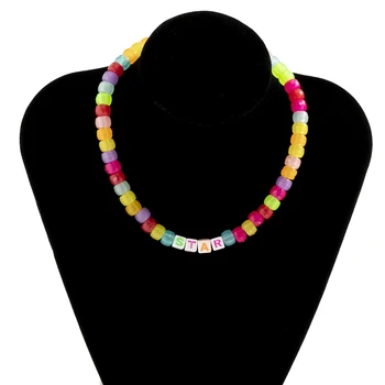 SHIXIN Boho Bomboane Colorate Margele de Culoare Cravată Colier pentru Femei de Vară Curcubeu Scrisoare Coliere 2021 Moda Neck Bijuterii Cadouri