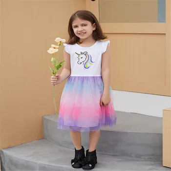 Sărituri De Metri De Vânzare Fierbinte De Vară Unicorn Princess Maneca Zbor Maneca Fete Drăguț Rochii De Moda Copilul Îmbrăcăminte Rochie