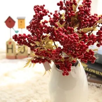Toamna Decor De Crăciun De Fructe Rosii, Boabe De Fasole Buchet Ramură De Simulare De Flori De Fasole Deocr Flori Artificiale 2021 Fierbinte De Vânzare