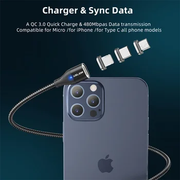 USLION Magnetic Rapid Cablu Micro USB de Încărcare Telefon Android Cablu de Date Sârmă Magnet Încărcător Pentru Samsung, Xiaomi, Huawei Mobile 3A