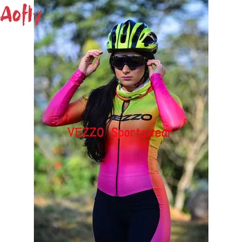 VEZZO Îmbrăcăminte pentru Femei Pro Echipa de Triatlon dintr-O Bucata Costum de Sport în aer liber, Ciclism Jersey Skinsuit Salopeta Roz Pad de Primăvară și Toamnă