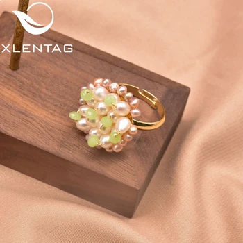 XlentAg Handmade Naturale cu apă Dulce Alb Perlă Verde Piatră prețioasă Floare Inel de Nunta Petrecere de Fete Moda Bijuterii GR0273