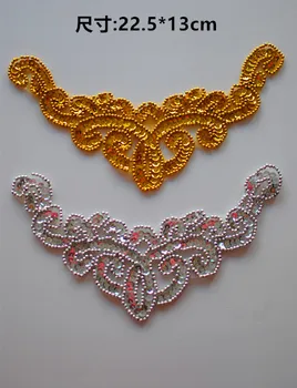 YACKALASI 10 Buc/Lot Aur Paiete Aplicatie din Margele articole pentru acoperirea capului Cosplay Costum Ornamente de Aur Și Argint de Înaltă Calitate Guler 13*22.5 cm