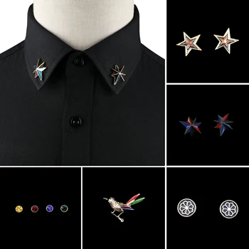 1 BUC/1 Pereche Trendy Costum Camasa Guler Pin Aur Black Star Dragon Triunghi Gol Cristal Broșe Pentru Barbati Femei Accesoriu de zi cu Zi