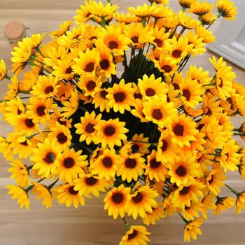 1 Buchet 14 Capete Artificiale De Mătase Faux Floarea-Soarelui Petrecere Acasă Decor Mini Floarea Soarelui, Galbenele Grădină Decoruri Nunta Floare Galbena
