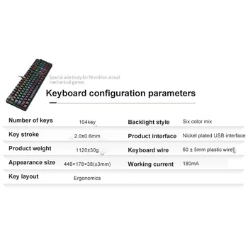 104 Taste Tastatură Mecanică cu Fir Tastaturi Jocuri RGB se Amestecă cu iluminare din spate Anti-ghosting Albastru Rosu Comuta Tastatura Pentru Laptop de Gaming PC