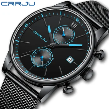 2021 Ceasuri Mens CRRJU Brand de Top din Oțel Inoxidabil rezistent la apa Ceasuri Barbati Ceas Militar Scufundări Cuarț Ceas Cronograf