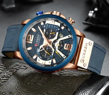 2021 CURREN Bărbați Ceasuri de Top de Brand de Lux din Piele Albastru Cronograf Ceas Sport Pentru Barbati Moda Prezent Ceas rezistent la apa Reloj Hombre