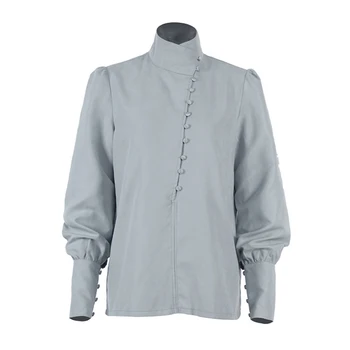 2021 Elegant Guler Bluze Office Doamnelor Topuri Casual Solid Alb, Tricouri Single-Breasted Puff Maneca Lunga Bluza Femei