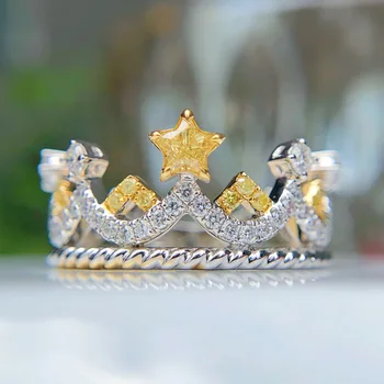 2021 Noua Moda Coroana Inele Cu Stele Galbene Zircon de Culoare Două Bijuterii Femei Petrecerea de Nunta de Lux Rafinat Accesorii Cadouri