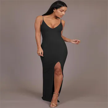 2021 Vară de Moda pentru Femei Hot-Vânzare Nou Stil fără Mâneci Suspensor Sexy fara Spate V-Gât Split Rochie Slim
