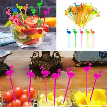 50pcs Colorate Flamingo Food Fructe Furculițe de Plastic Prajitura Tort Desert Salata de Bețișoare de Cocktail Scobitoare Instrumente Consumabile Partid