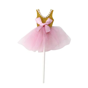 5Pcs Sclipici Costume Rochie Toppers Tort de Balerina Fusta Cupcake Ponturi pentru Fete Temă Ziua de naștere Partidul Decor(de Aur)