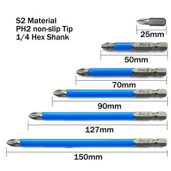 7pcs/set PH2 Anti-Alunecare, Șurubelniță Electrică Bit Set Magnetic de Biti Hex Coadă 25mm 50mm 65mm 70mm 90mm 127mm 150mm