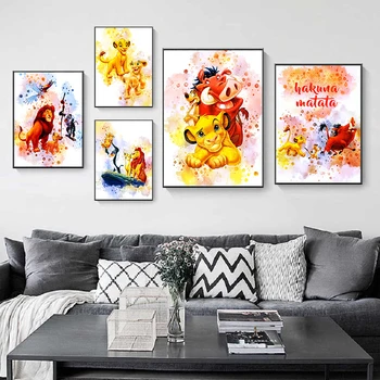 Acuarelă de Desene animate Disney Lion King Panza Pictura, Postere, Printuri și Imagini De pe Arta de Perete pentru Camera Copii Decor Acasă Cuadros