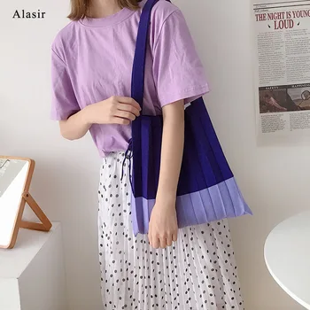 Alasir Coreeană Stil Chic Femei Tricot Falduri Sac De Mână De Design De Moda Umăr Cutat Sac Doamnelor Elegante, Cu Lambriuri De Tote Sac