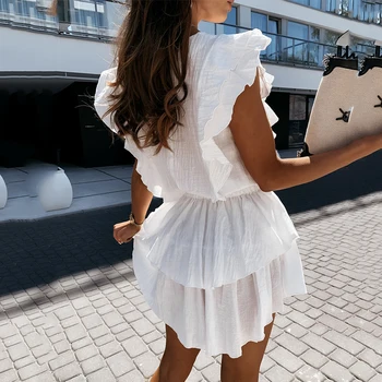 Ardm Elegant O de Gât Ciufulit Alb платье2021 fără Mâneci Mijlocul lungimii de Înaltă talie Mini de Vară Rochie pentru Femei Rochie de Printesa Vestidos