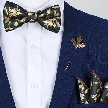 Aur de lux Cravate de Mătase pentru Bărbați Moda Petrecere de Nunta Papion, Batista gravata borboleta Set Mens Legături pajaritas hombre para