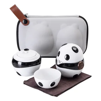 Ceramica Panda Ceainice cu 2 Cesti de Ceai, Seturi Portabile, Birou de Turism Ceai Chinezesc Set Mini-Geantă cu Filtru Ceașcă de Ceai Cadou frumos